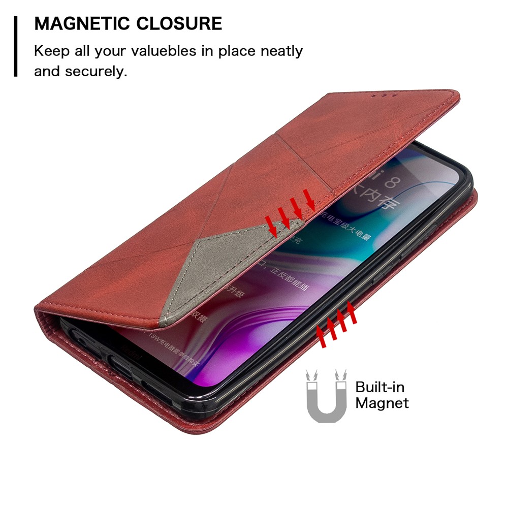 Case de Cartas de Cuero de Stand de Patrón Geométrico Para Xiaomi Redmi 8 - Rojo-6