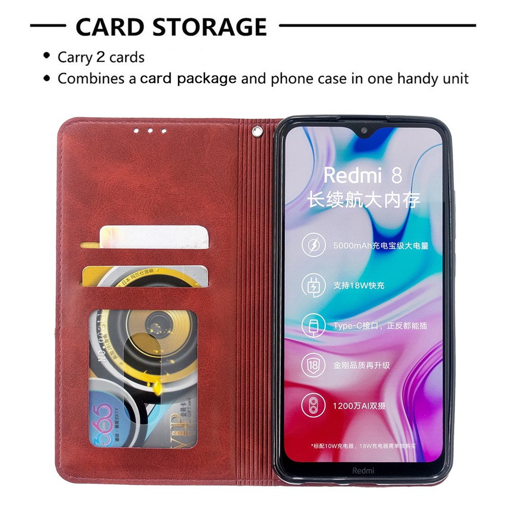 Case de Cartas de Cuero de Stand de Patrón Geométrico Para Xiaomi Redmi 8 - Rojo-7