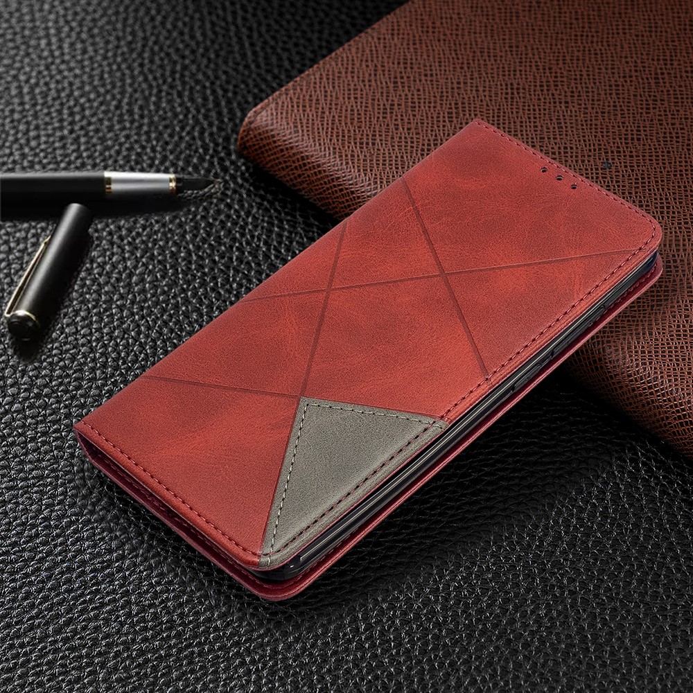 Case de Cartas de Cuero de Stand de Patrón Geométrico Para Xiaomi Redmi 8 - Rojo-8