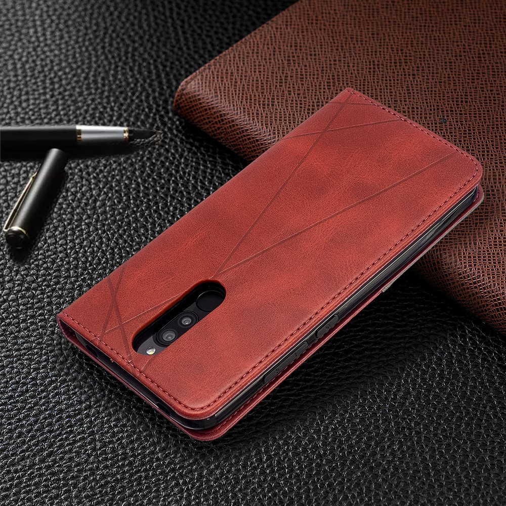 Case de Cartas de Cuero de Stand de Patrón Geométrico Para Xiaomi Redmi 8 - Rojo-9