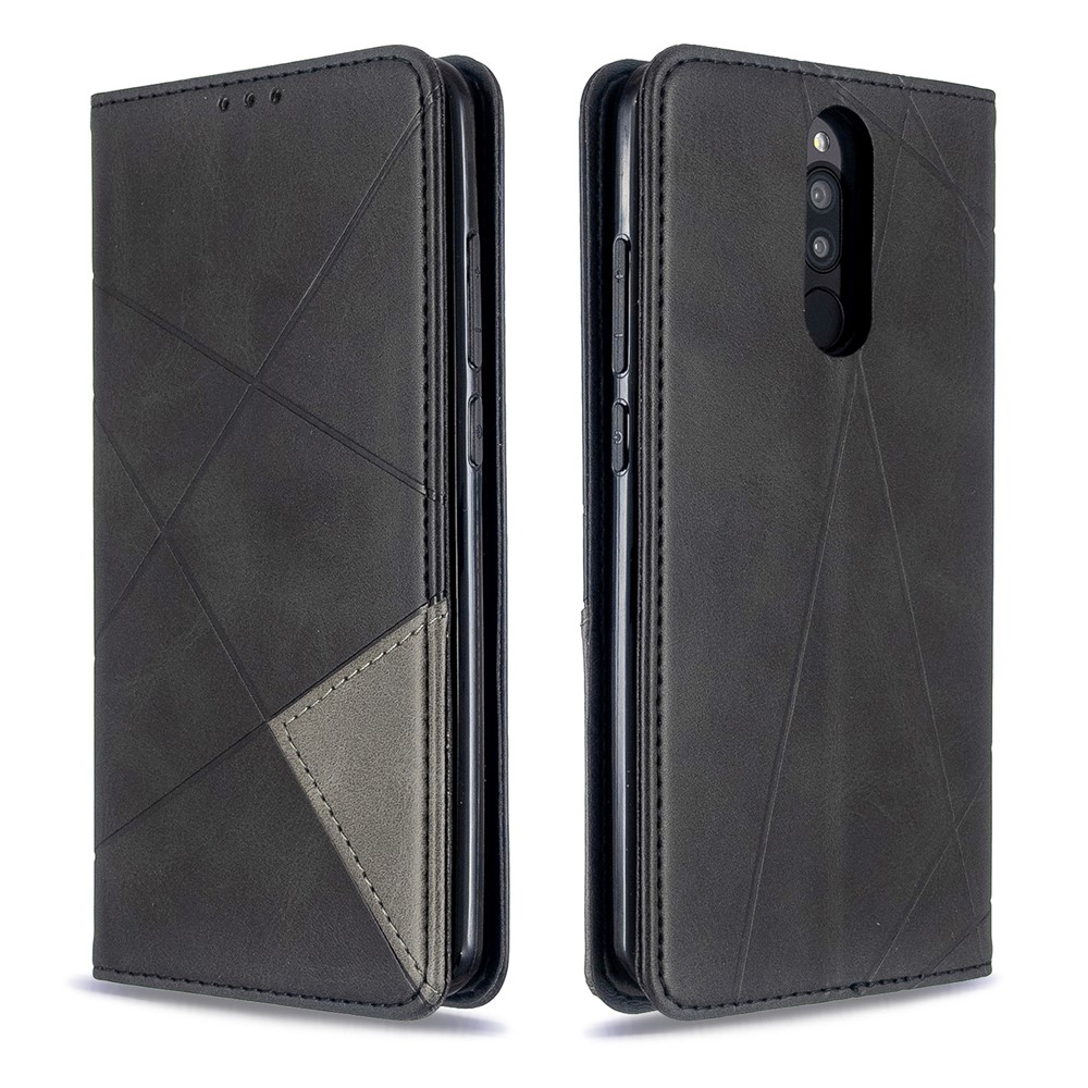 Padrão Estande Caso Titular Do Cartão De Couro Geométrica Para Xiaomi Redmi 8 - Preto-4