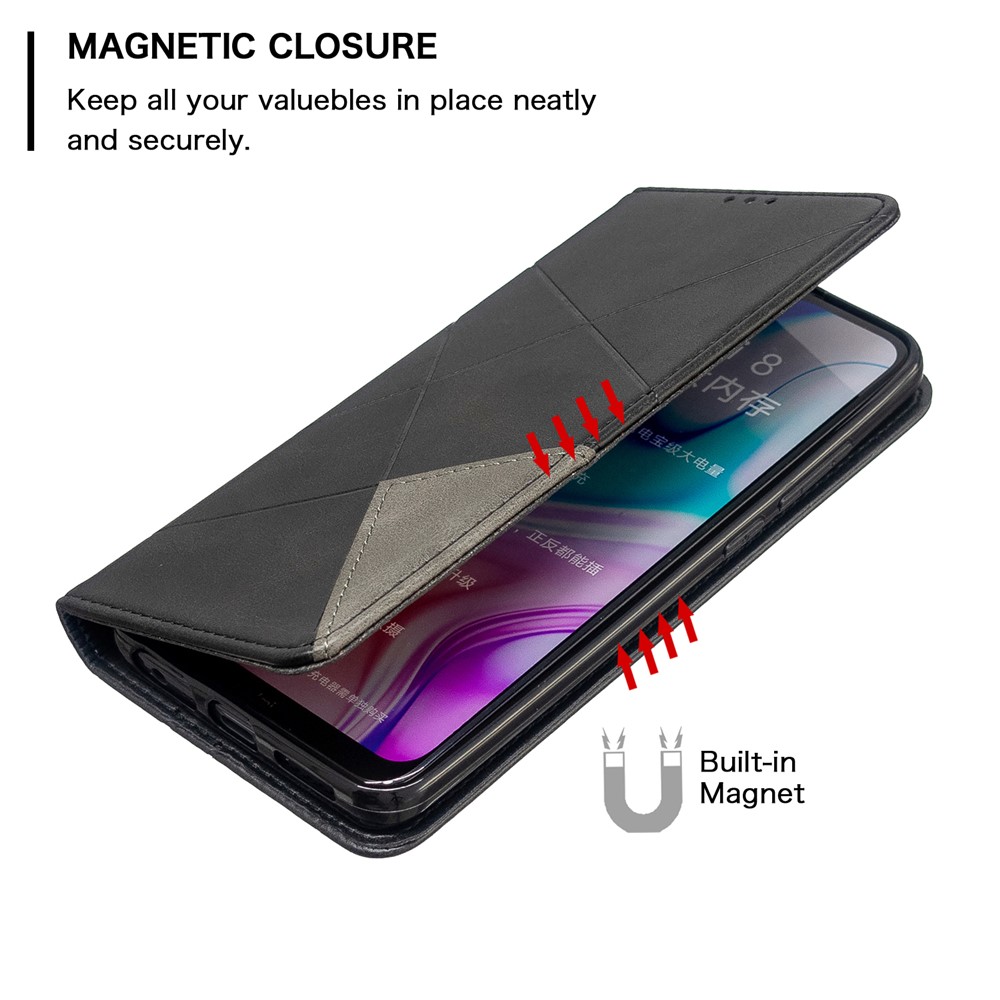 Padrão Estande Caso Titular Do Cartão De Couro Geométrica Para Xiaomi Redmi 8 - Preto-6
