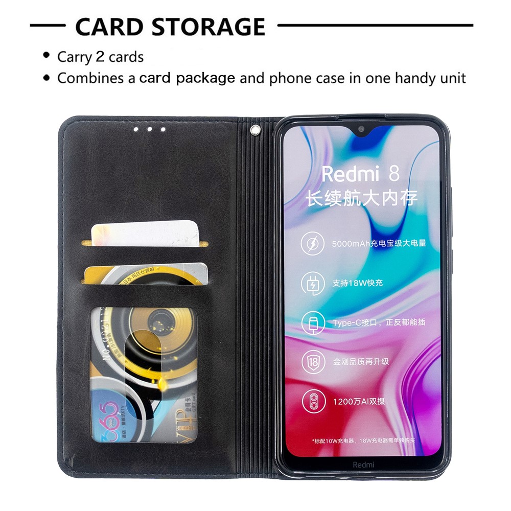 Padrão Estande Caso Titular Do Cartão De Couro Geométrica Para Xiaomi Redmi 8 - Preto-7