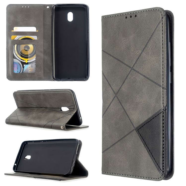 Cas Géométrique De Support De Cuir De Motif De Fentes De Cartes Pour Xiaomi Redmi 8A - Gris-1