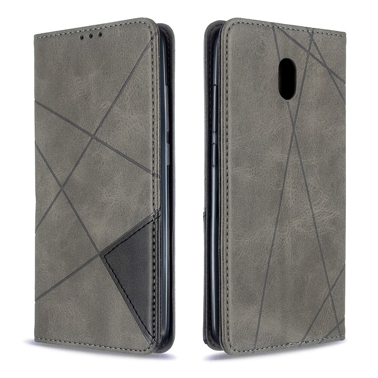 Cas Géométrique De Support De Cuir De Motif De Fentes De Cartes Pour Xiaomi Redmi 8A - Gris-4