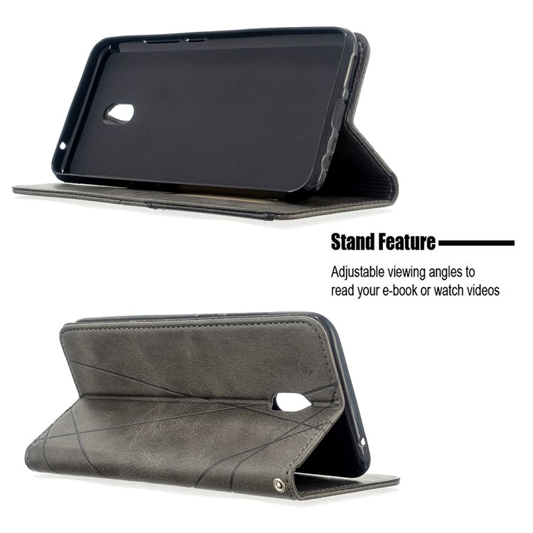 Cas Géométrique De Support De Cuir De Motif De Fentes De Cartes Pour Xiaomi Redmi 8A - Gris-5