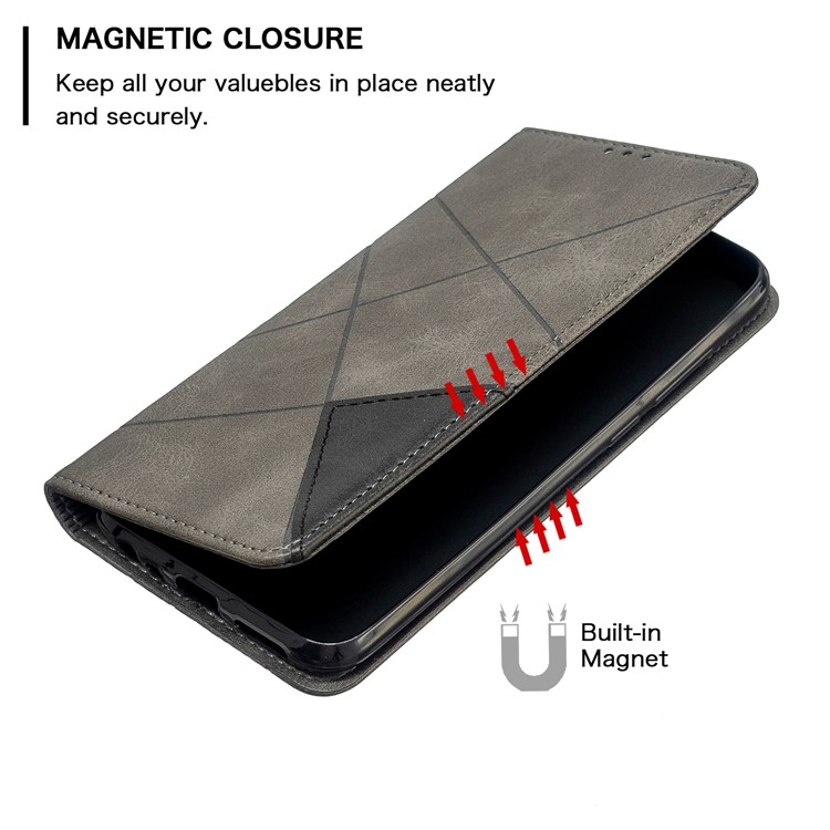 Cas Géométrique De Support De Cuir De Motif De Fentes De Cartes Pour Xiaomi Redmi 8A - Gris-6