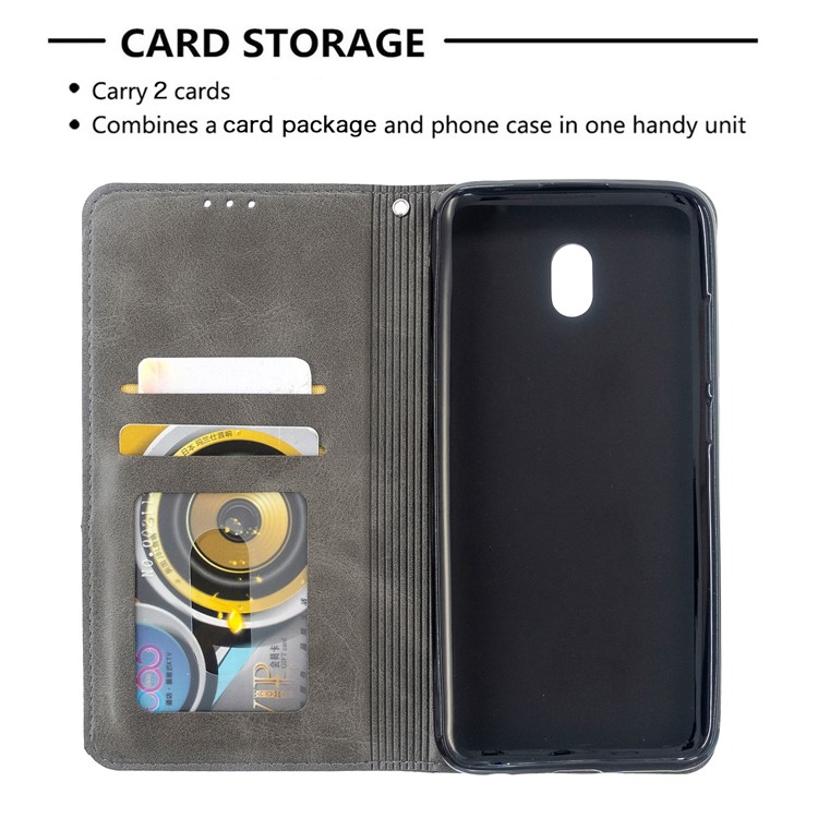 Cas Géométrique De Support De Cuir De Motif De Fentes De Cartes Pour Xiaomi Redmi 8A - Gris-7