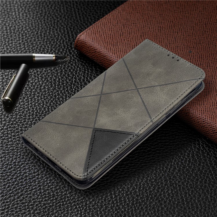 Cas Géométrique De Support De Cuir De Motif De Fentes De Cartes Pour Xiaomi Redmi 8A - Gris-8