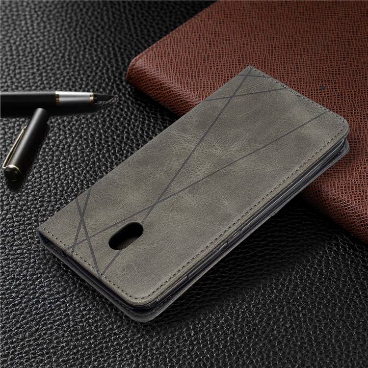 Cas Géométrique De Support De Cuir De Motif De Fentes De Cartes Pour Xiaomi Redmi 8A - Gris-9