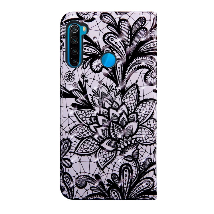 Light Spot Decor Patterned Leather Wallet Case for Xiaomi Redmi Note 8T - Lace Flower-3