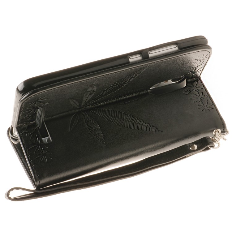 Imprint Maple Leaves Leather Wallet Case for Xiaomi Redmi Note 3 / Note 3 Pro - Black-9