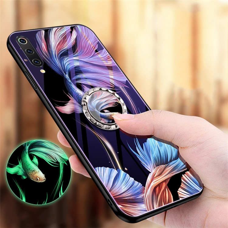 Luminous Tempered Glass PC + TPU Hybrid Shell with Kickstand for Xiaomi Mi CC9e/Mi A3 - Fish-1