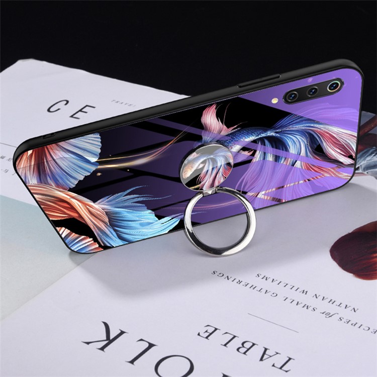 Luminous Tempered Glass PC + TPU Hybrid Shell with Kickstand for Xiaomi Mi CC9e/Mi A3 - Fish-2