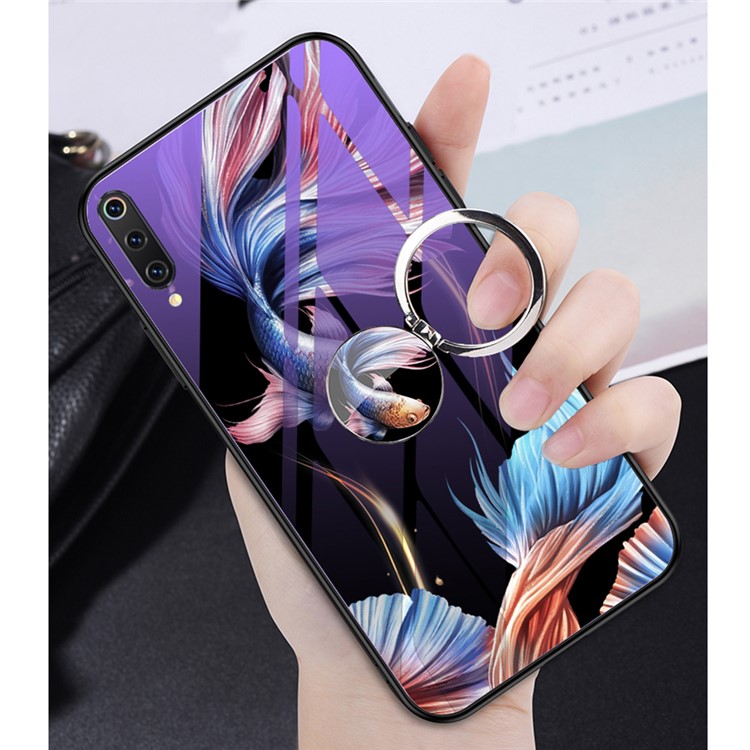 Luminous Tempered Glass PC + TPU Hybrid Shell with Kickstand for Xiaomi Mi CC9e/Mi A3 - Fish-3