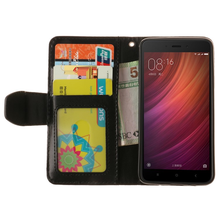 Imprint Maple Leaves Leather Wallet Case for Xiaomi Redmi Note 4 - Black-10