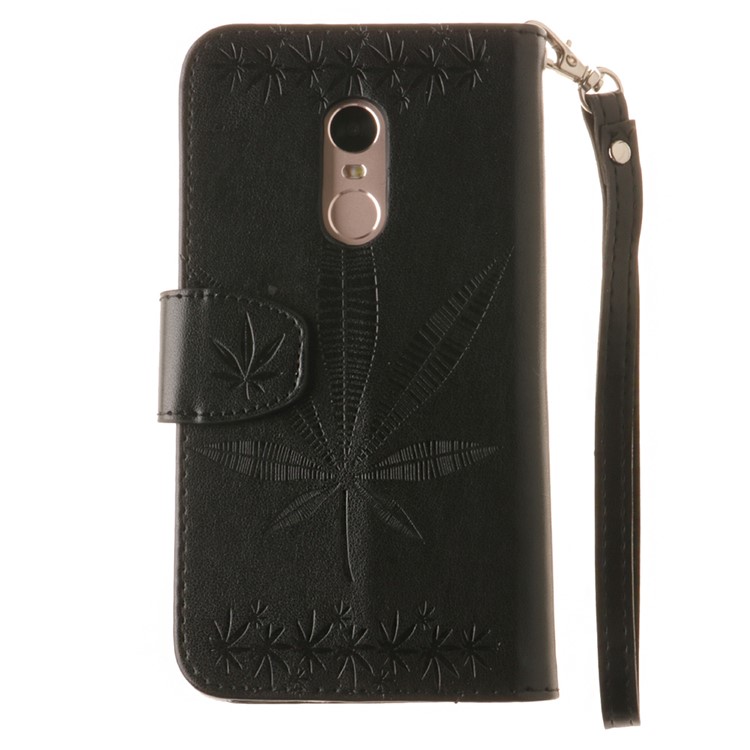 Imprint Maple Leaves Leather Wallet Case for Xiaomi Redmi Note 4 - Black-3