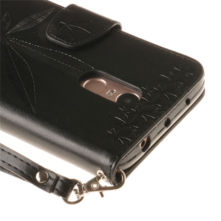 Imprint Maple Leaves Leather Wallet Case for Xiaomi Redmi Note 4 - Black-6