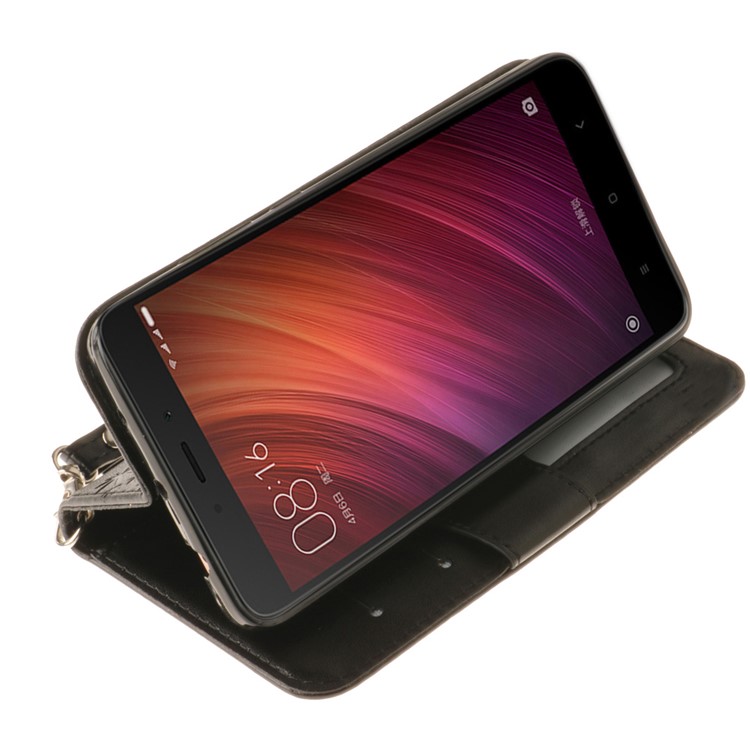 Imprint Maple Leaves Leather Wallet Case for Xiaomi Redmi Note 4 - Black-8