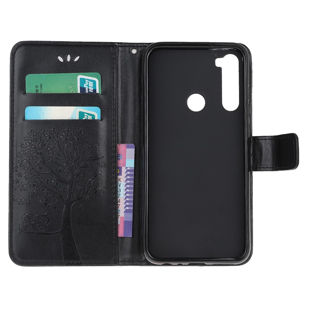 Imprint Tree Owl Wallet Stand Leather Cover for Xiaomi Redmi Note 8T - Black-5