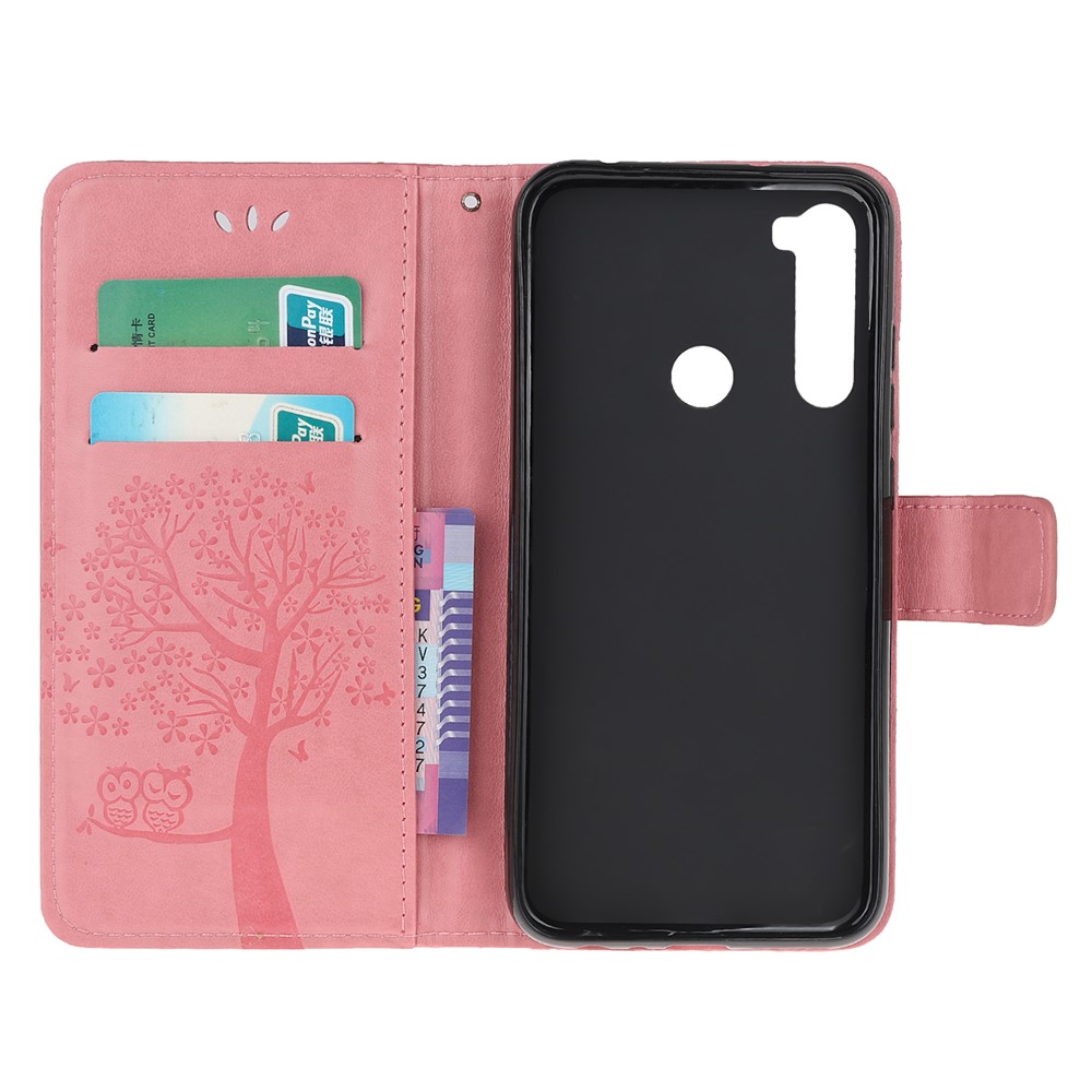 Imprint Tree Owl Wallet Stand Leather Cover for Xiaomi Redmi Note 8T - Pink-5