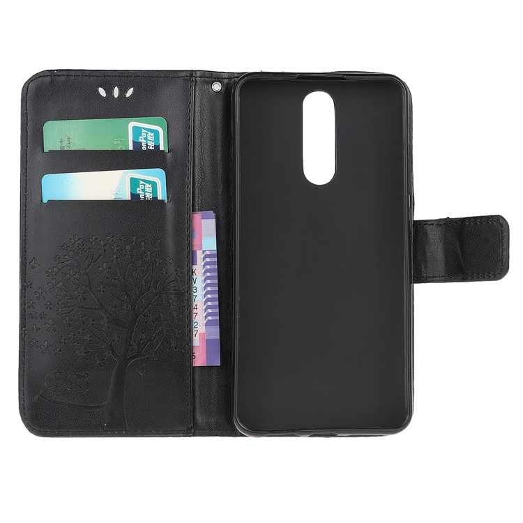 Imprint Design Tree Owl Wallet Leather Cover for Xiaomi Redmi 8 - Black-5