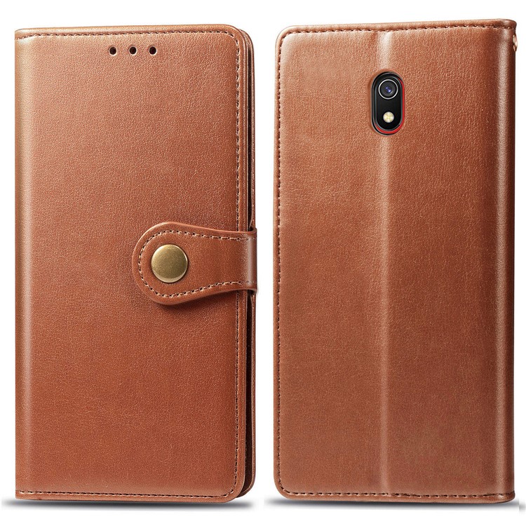 Solid Color Wallet Stand Leather Case for Xiaomi Redmi 8A - Brown-1