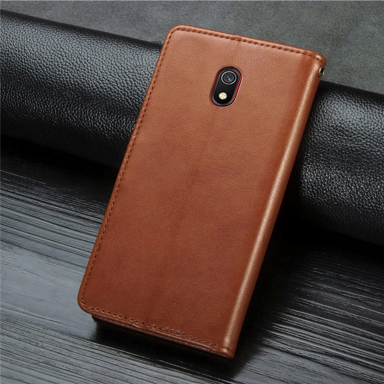 Solid Color Wallet Stand Leather Case for Xiaomi Redmi 8A - Brown-10