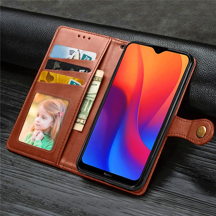 Solid Color Wallet Stand Leather Case for Xiaomi Redmi 8A - Brown-11