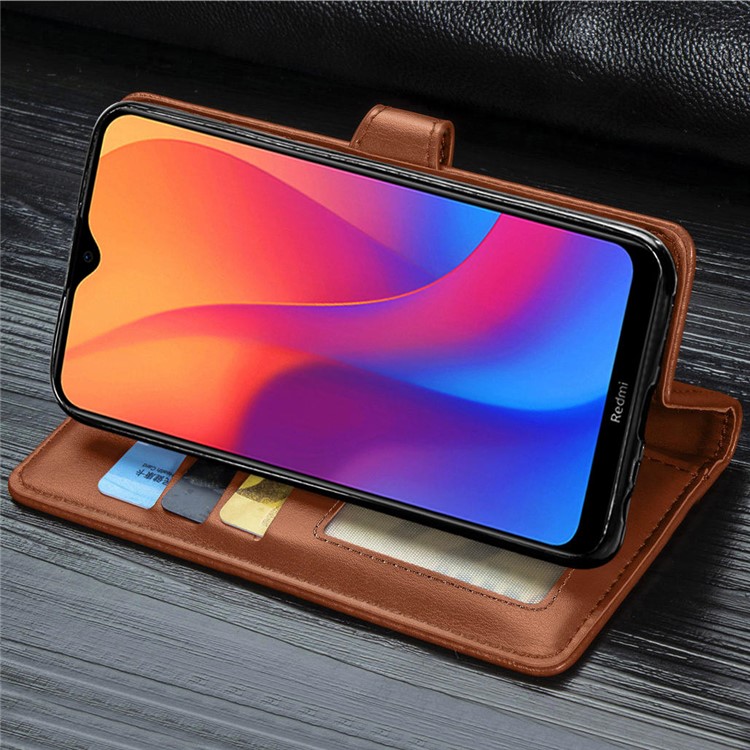 Solid Color Wallet Stand Leather Case for Xiaomi Redmi 8A - Brown-12