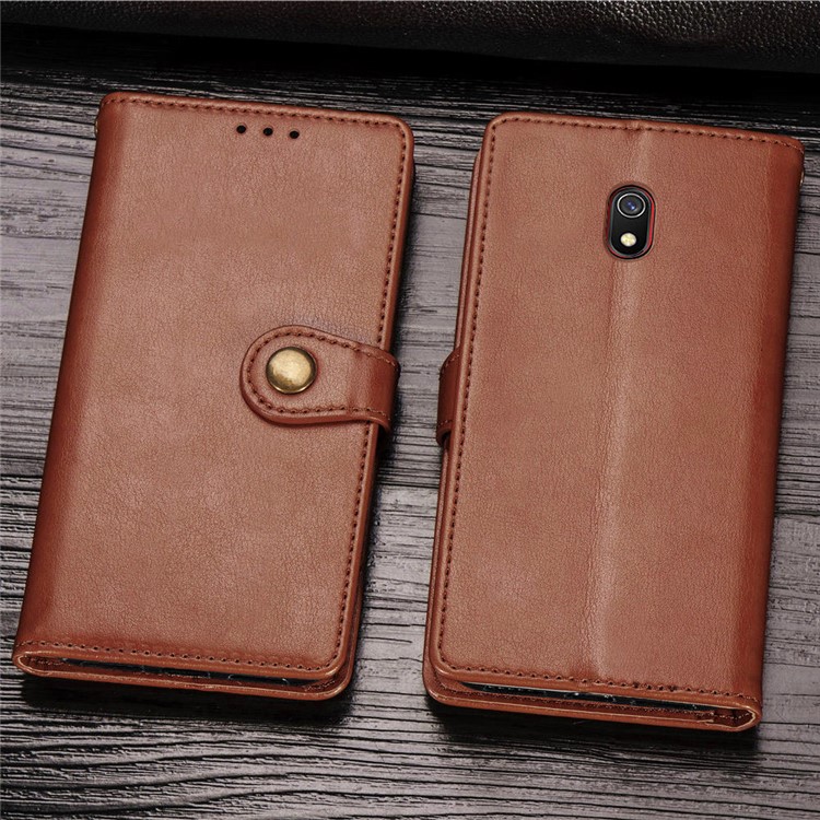 Solid Color Wallet Stand Leather Case for Xiaomi Redmi 8A - Brown-15