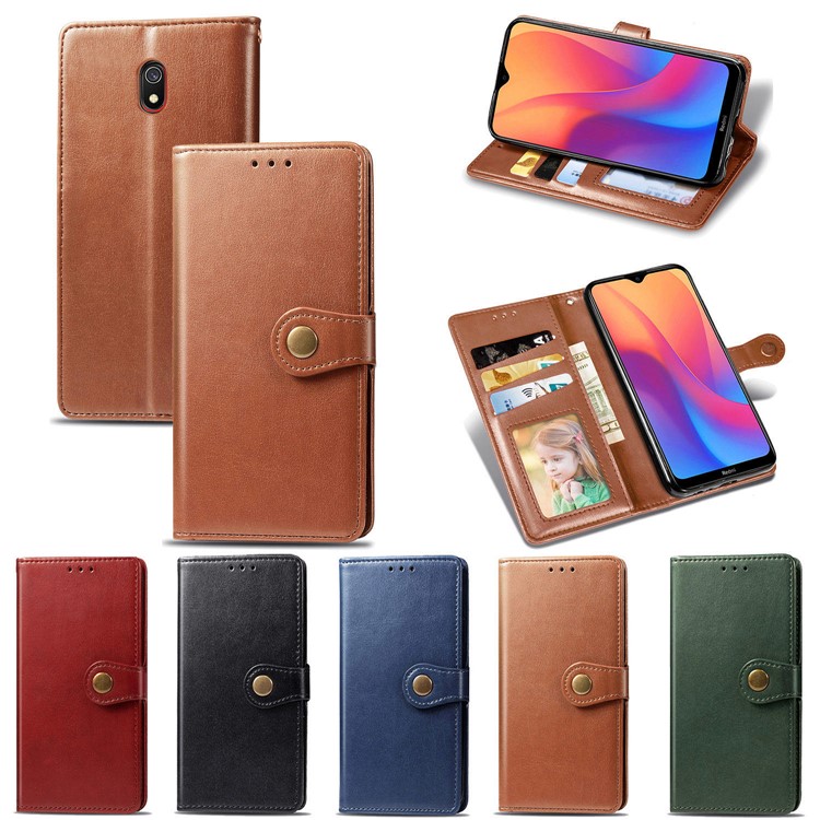 Solid Color Wallet Stand Leather Case for Xiaomi Redmi 8A - Brown-16