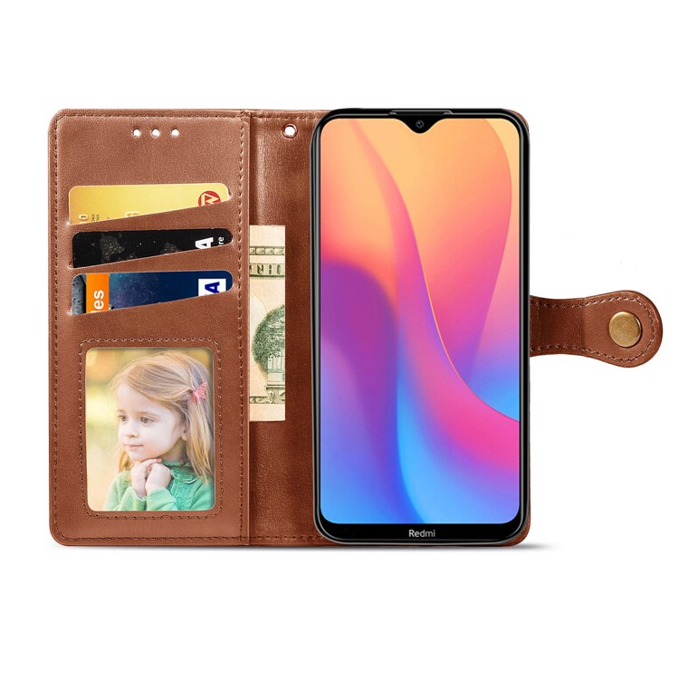 Solid Color Wallet Stand Leather Case for Xiaomi Redmi 8A - Brown-4