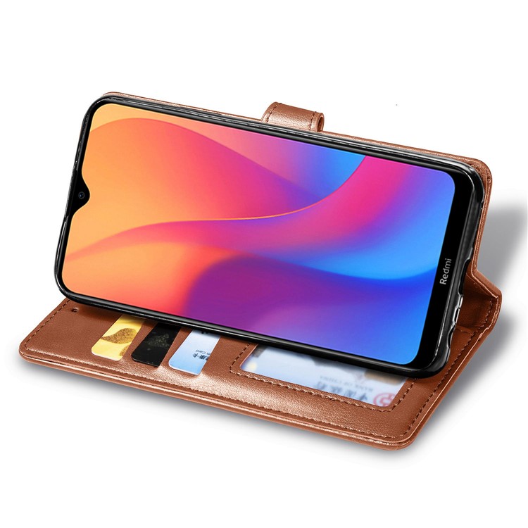 Solid Color Wallet Stand Leather Case for Xiaomi Redmi 8A - Brown-5