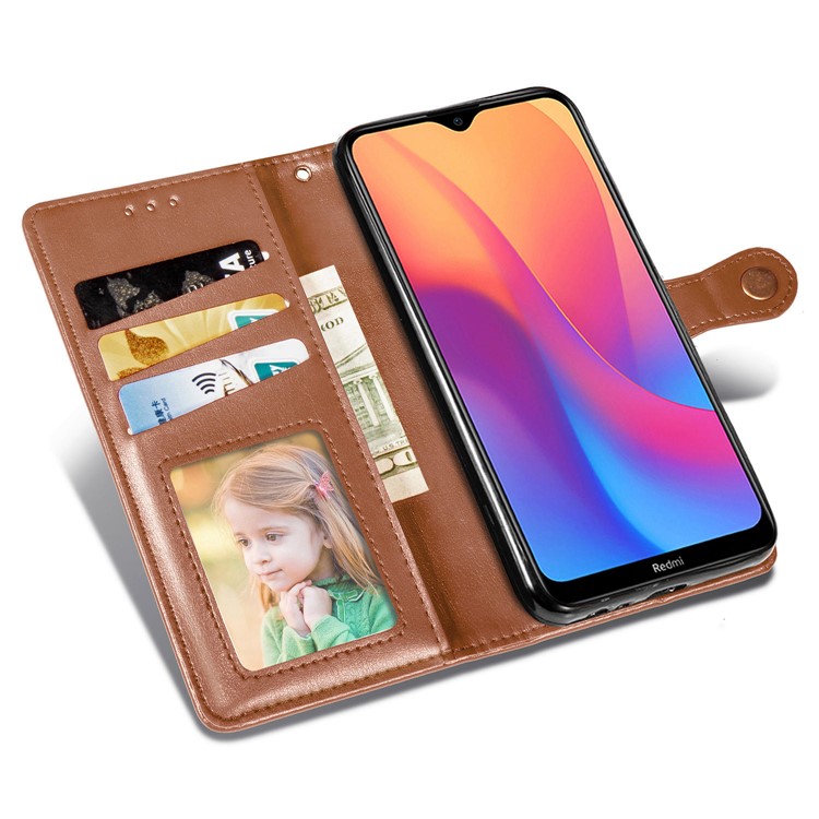 Solid Color Wallet Stand Leather Case for Xiaomi Redmi 8A - Brown-7