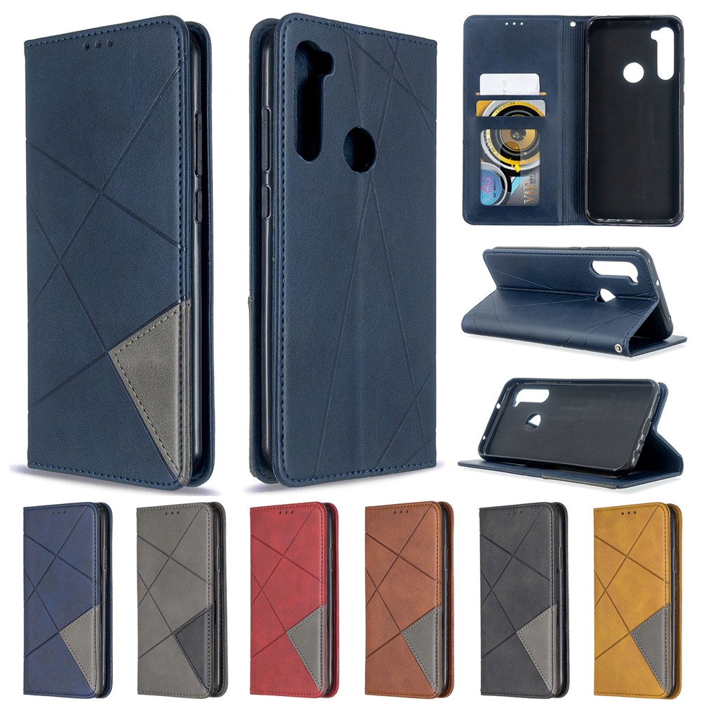 Estuche de Tarjetas de Cuero de Stand de Patrón Geométrico Para Xiaomi Redmi Note 8T - Negro