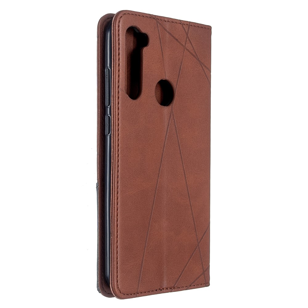 Caja Del Sostenedor De La Tarjeta De Cuero Del Soporte Del Patrón Geométrico Para Xiaomi Redmi Nota 8T - Marrón-3