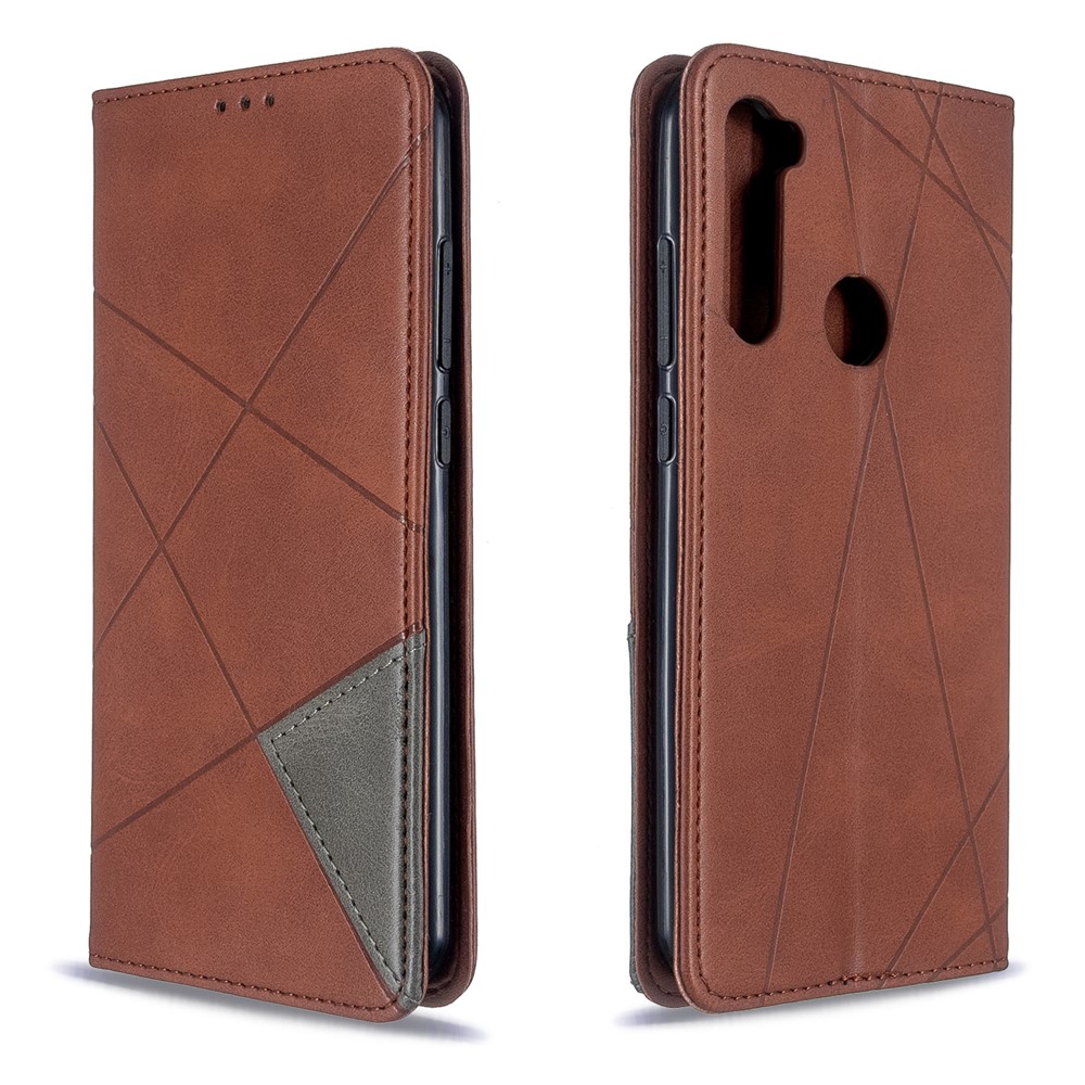 Caja Del Sostenedor De La Tarjeta De Cuero Del Soporte Del Patrón Geométrico Para Xiaomi Redmi Nota 8T - Marrón-4
