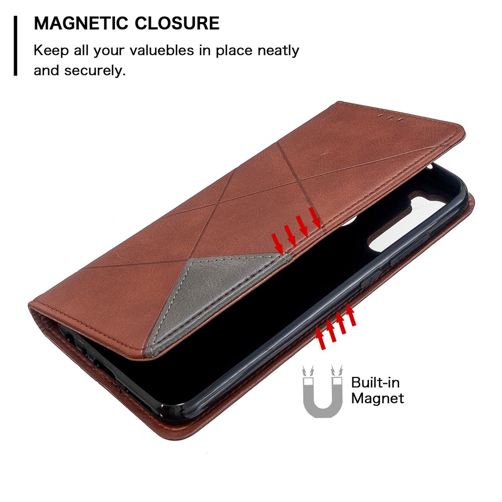 Caja Del Sostenedor De La Tarjeta De Cuero Del Soporte Del Patrón Geométrico Para Xiaomi Redmi Nota 8T - Marrón-6