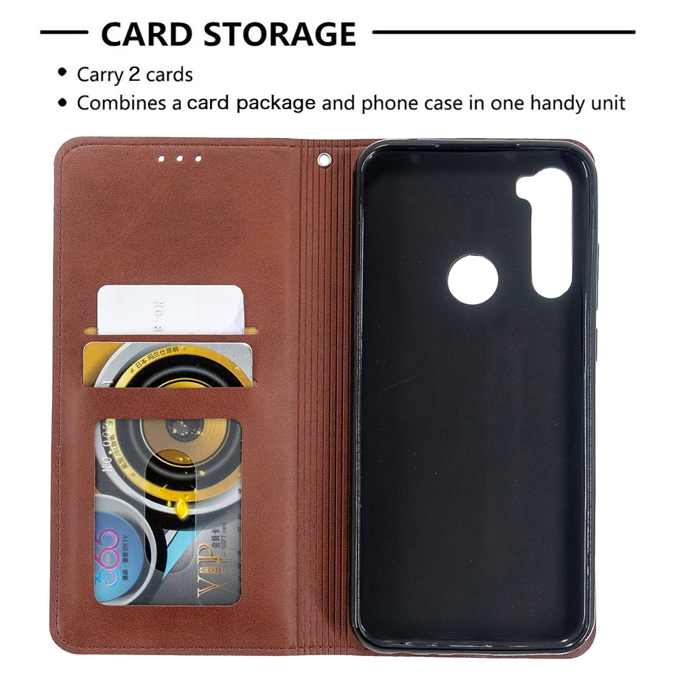 Caja Del Sostenedor De La Tarjeta De Cuero Del Soporte Del Patrón Geométrico Para Xiaomi Redmi Nota 8T - Marrón-7