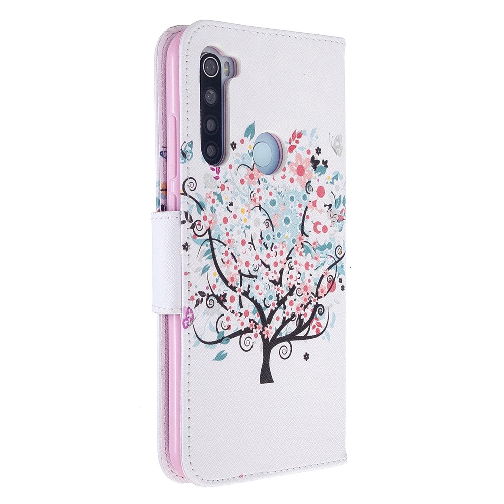 Custodia Del Portafoglio in Pelle da Stampa Modello Per Xiaomi Redmi Note 8T - Albero Fiorito-3