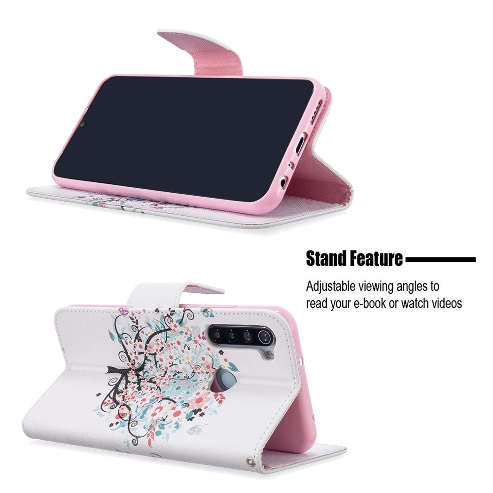 Pattern Printing Leather Wallet Case for Xiaomi Redmi Note 8T - Flowered Tree-5