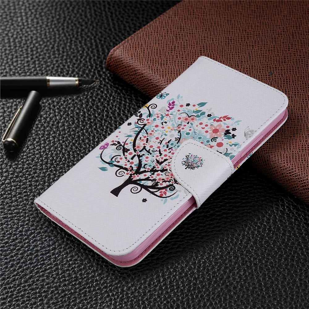 Pattern Printing Leather Wallet Case for Xiaomi Redmi Note 8T - Flowered Tree-7