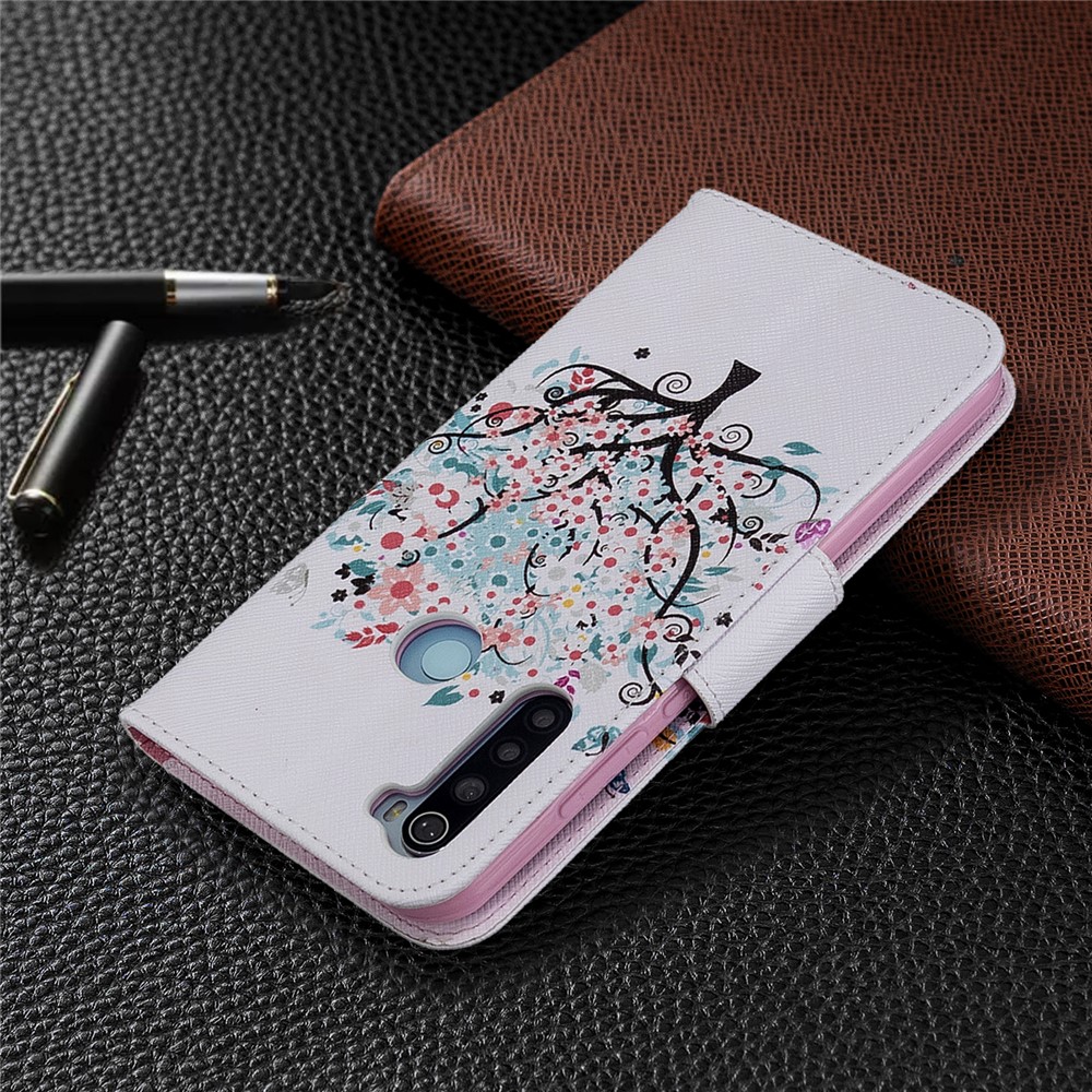 Custodia Del Portafoglio in Pelle da Stampa Modello Per Xiaomi Redmi Note 8T - Albero Fiorito-8