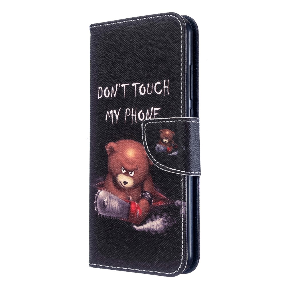 Padrão Printing Leather Cartet Case Para Xiaomi Redmi Note 8T - Urso Marrom e Palavras de Aviso