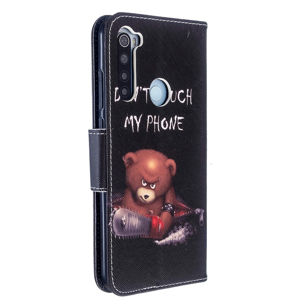 Padrão Printing Leather Cartet Case Para Xiaomi Redmi Note 8T - Urso Marrom e Palavras de Aviso