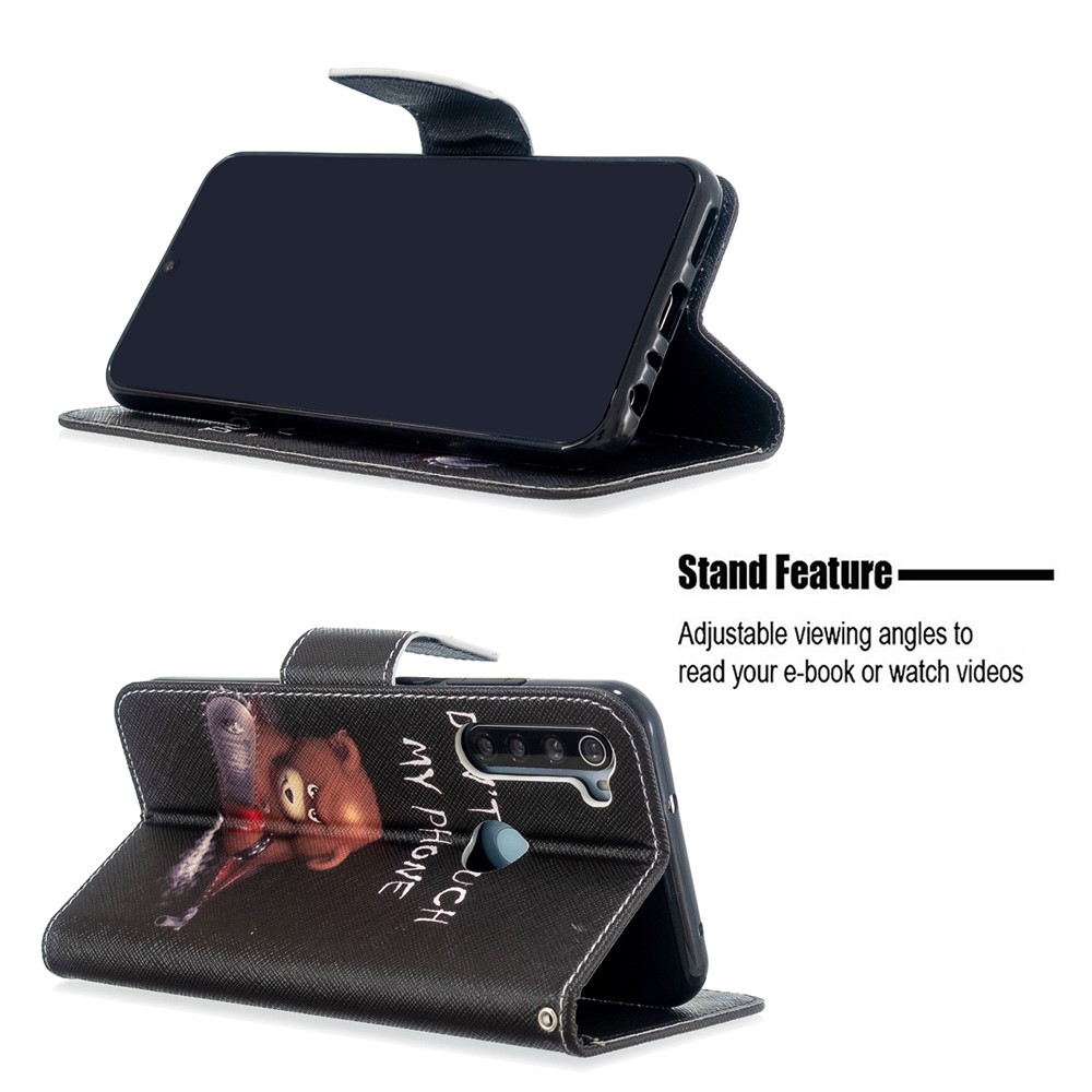 Pattern Printing Leather Wallet Case for Xiaomi Redmi Note 8T - Brown Bear and Warning Words-5