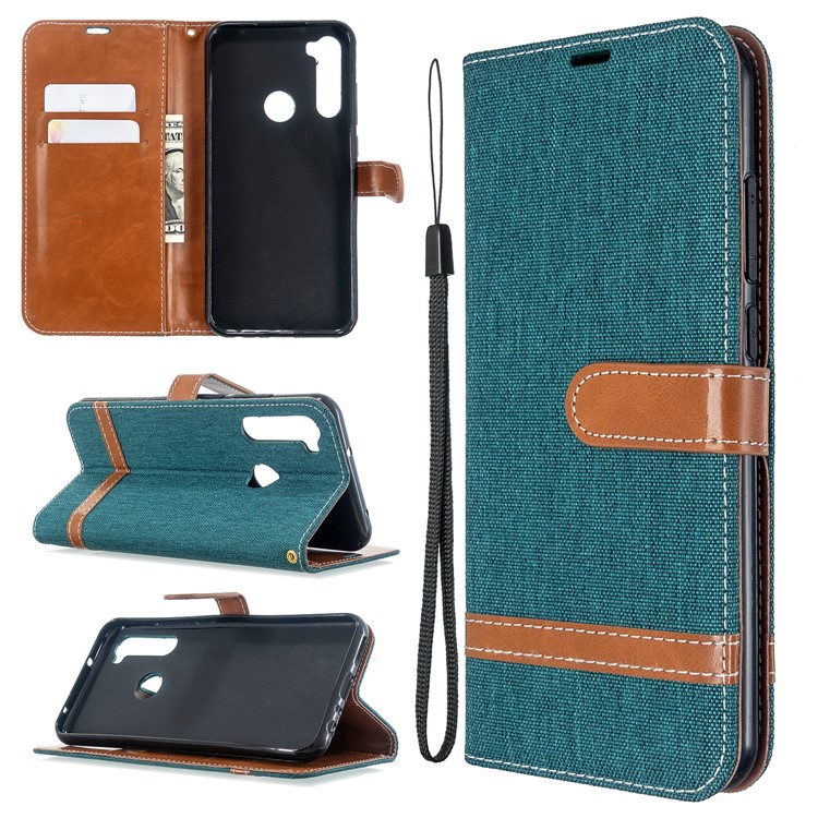 Assorted Color Jeans Cloth Leather Wallet Case for Xiaomi Redmi Note 8T - Green-1
