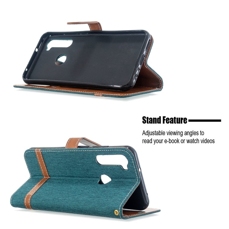 Assorted Color Jeans Cloth Leather Wallet Case for Xiaomi Redmi Note 8T - Green-5