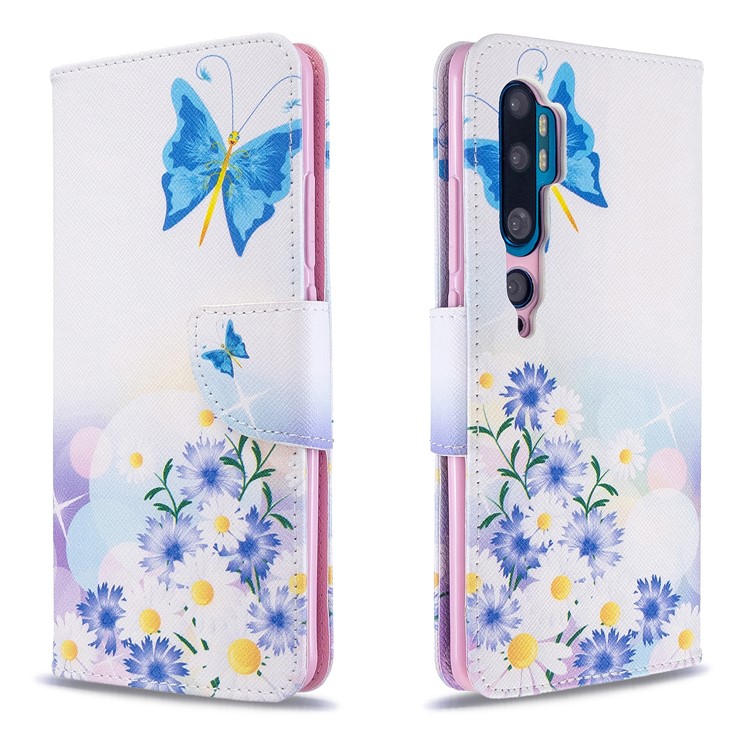 Pattern Printing Leather Wallet Case for Xiaomi Mi CC9 Pro / Mi Note 10 / Mi Note 10 Pro - Blue Butterfly and Flowers-4